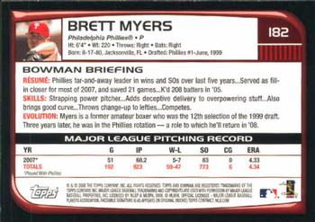 2008 Bowman #182 Brett Myers Back