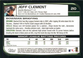 2008 Bowman #210 Jeff Clement Back