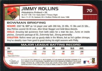 2008 Bowman #70 Jimmy Rollins Back