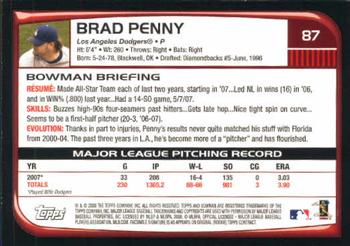 2008 Bowman #87 Brad Penny Back