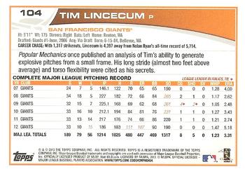 2013 Topps Opening Day #104 Tim Lincecum Back