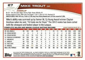 2013 Topps Opening Day #27 Mike Trout Back