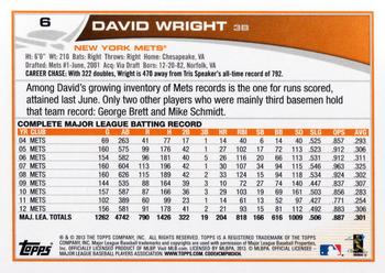 2013 Topps Opening Day #6 David Wright Back