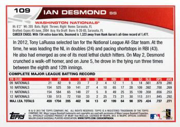 2013 Topps Opening Day #109 Ian Desmond Back