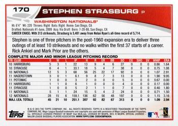 2013 Topps Opening Day #170 Stephen Strasburg Back