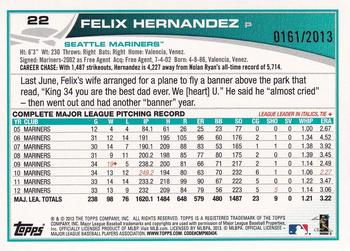 2013 Topps Opening Day - Blue #22 Felix Hernandez Back