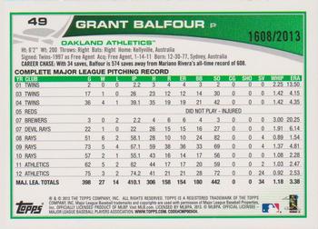2013 Topps Opening Day - Blue #49 Grant Balfour Back