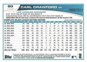2013 Topps Opening Day - Blue #60 Carl Crawford Back
