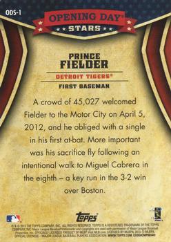 2013 Topps Opening Day - Opening Day Stars #ODS-1 Prince Fielder Back