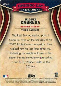 2013 Topps Opening Day - Opening Day Stars #ODS-3 Miguel Cabrera Back