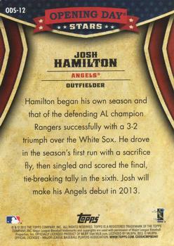 2013 Topps Opening Day - Opening Day Stars #ODS-12 Josh Hamilton Back