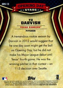 2013 Topps Opening Day - Opening Day Stars #ODS-13 Yu Darvish Back