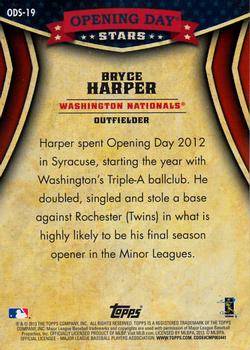 2013 Topps Opening Day - Opening Day Stars #ODS-19 Bryce Harper Back