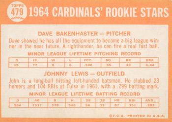 2013 Topps Heritage - 50th Anniversary Buybacks #479 Cardinals 1964 Rookie Stars (Dave Bakenhaster / Johnny Lewis) Back
