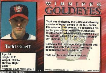 1995 R.E.L. Winnipeg Goldeyes #10 Todd Grieff Back