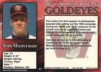 1995 R.E.L. Winnipeg Goldeyes #17 Tom Masterman Back