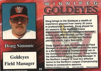 1995 R.E.L. Winnipeg Goldeyes #22 Doug Simunic Back