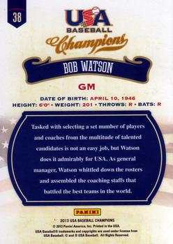 2013 Panini USA Baseball Champions #38 Bob Watson Back