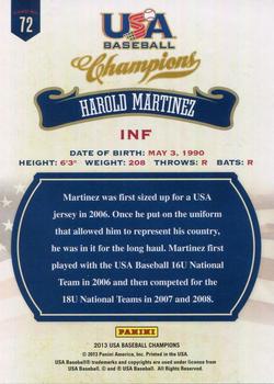 2013 Panini USA Baseball Champions #72 Harold Martinez Back