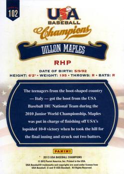 2013 Panini USA Baseball Champions #102 Dillon Maples Back