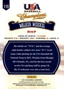 2013 Panini USA Baseball Champions #119 Walker Weickel Back