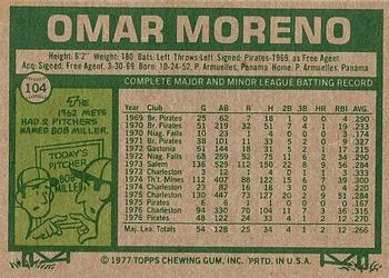 1977 Topps #104 Omar Moreno Back