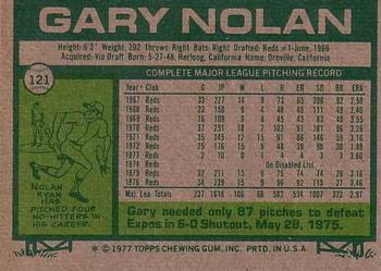 1977 Topps #121 Gary Nolan Back