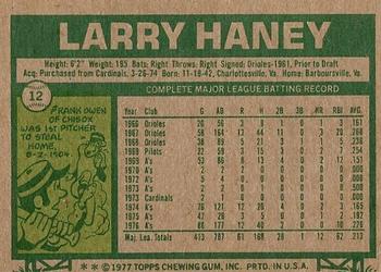 1977 Topps #12 Larry Haney Back