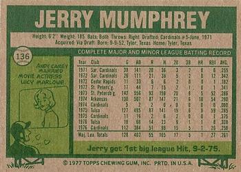 1977 Topps #136 Jerry Mumphrey Back