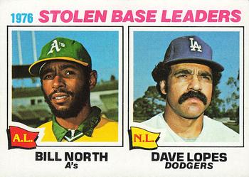 1977 Topps #4 1976 Stolen Base Leaders (Bill North / Dave Lopes) Front