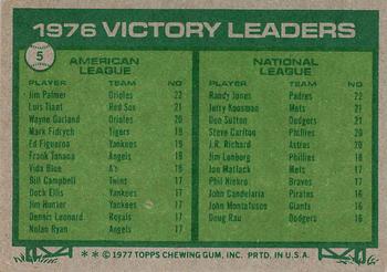 1977 Topps #5 1976 Victory Leaders (Jim Palmer / Randy Jones) Back