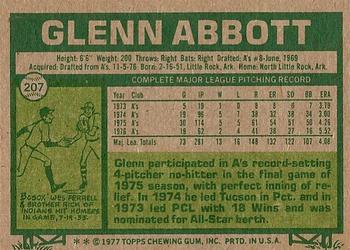 1977 Topps #207 Glenn Abbott Back