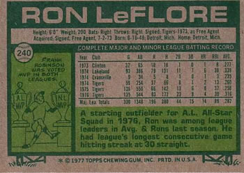 1977 Topps #240 Ron LeFlore Back