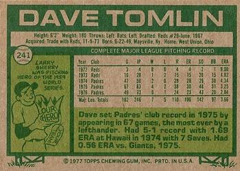 1977 Topps #241 Dave Tomlin Back