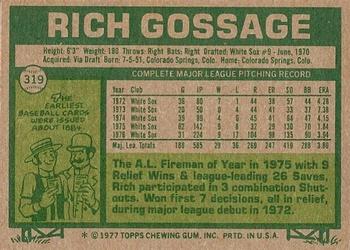 1977 Topps #319 Rich Gossage Back