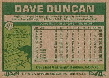 1977 Topps #338 Dave Duncan Back