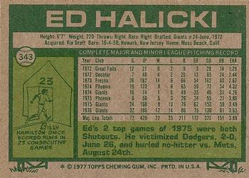 1977 Topps #343 Ed Halicki Back