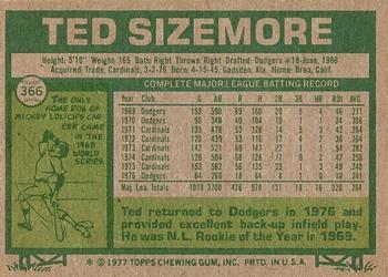 1977 Topps #366 Ted Sizemore Back