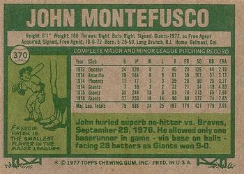 1977 Topps #370 John Montefusco Back