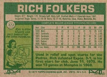 1977 Topps #372 Rich Folkers Back