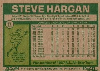 1977 Topps #37 Steve Hargan Back