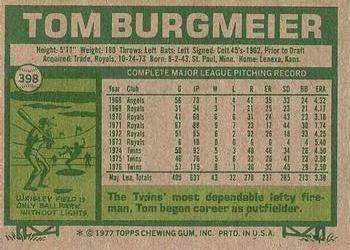 1977 Topps #398 Tom Burgmeier Back