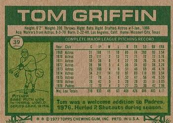 1977 Topps #39 Tom Griffin Back