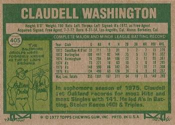1977 Topps #405 Claudell Washington Back