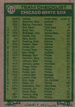 1977 Topps #418 Chicago White Sox / Bob Lemon Back