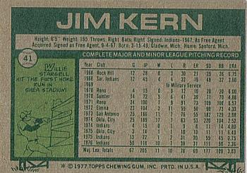 1977 Topps #41 Jim Kern Back