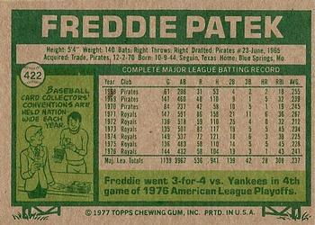 1977 Topps #422 Freddie Patek Back