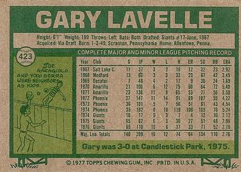 1977 Topps #423 Gary Lavelle Back
