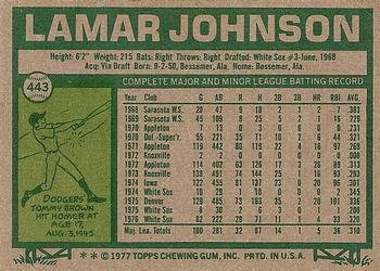1977 Topps #443 Lamar Johnson Back