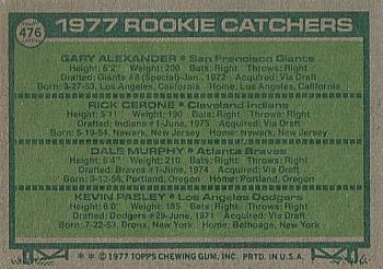 1977 Topps #476 1977 Rookie Catchers (Gary Alexander / Rick Cerone / Dale Murphy / Kevin Pasley) Back